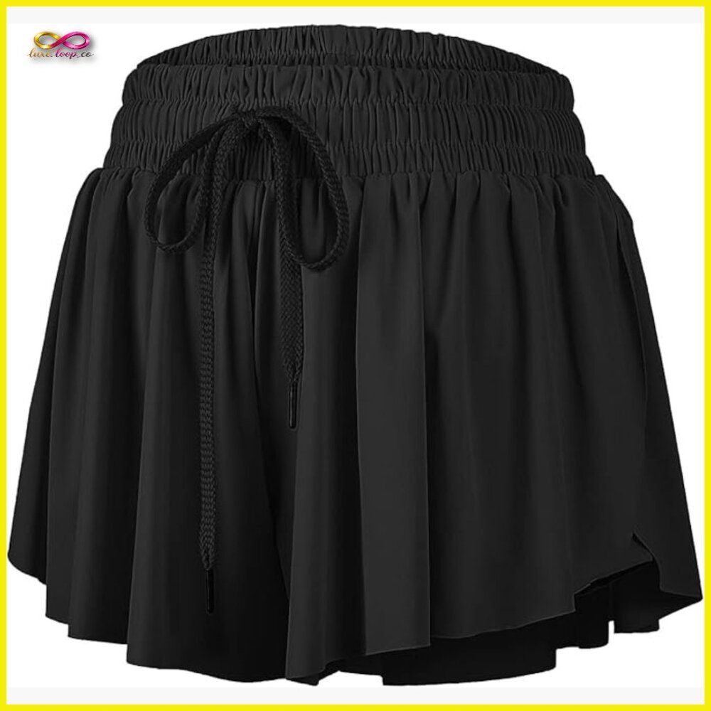 Athletic Skort High Waisted 2-in-1 Flowy Hem Workout Running Yoga Tennis